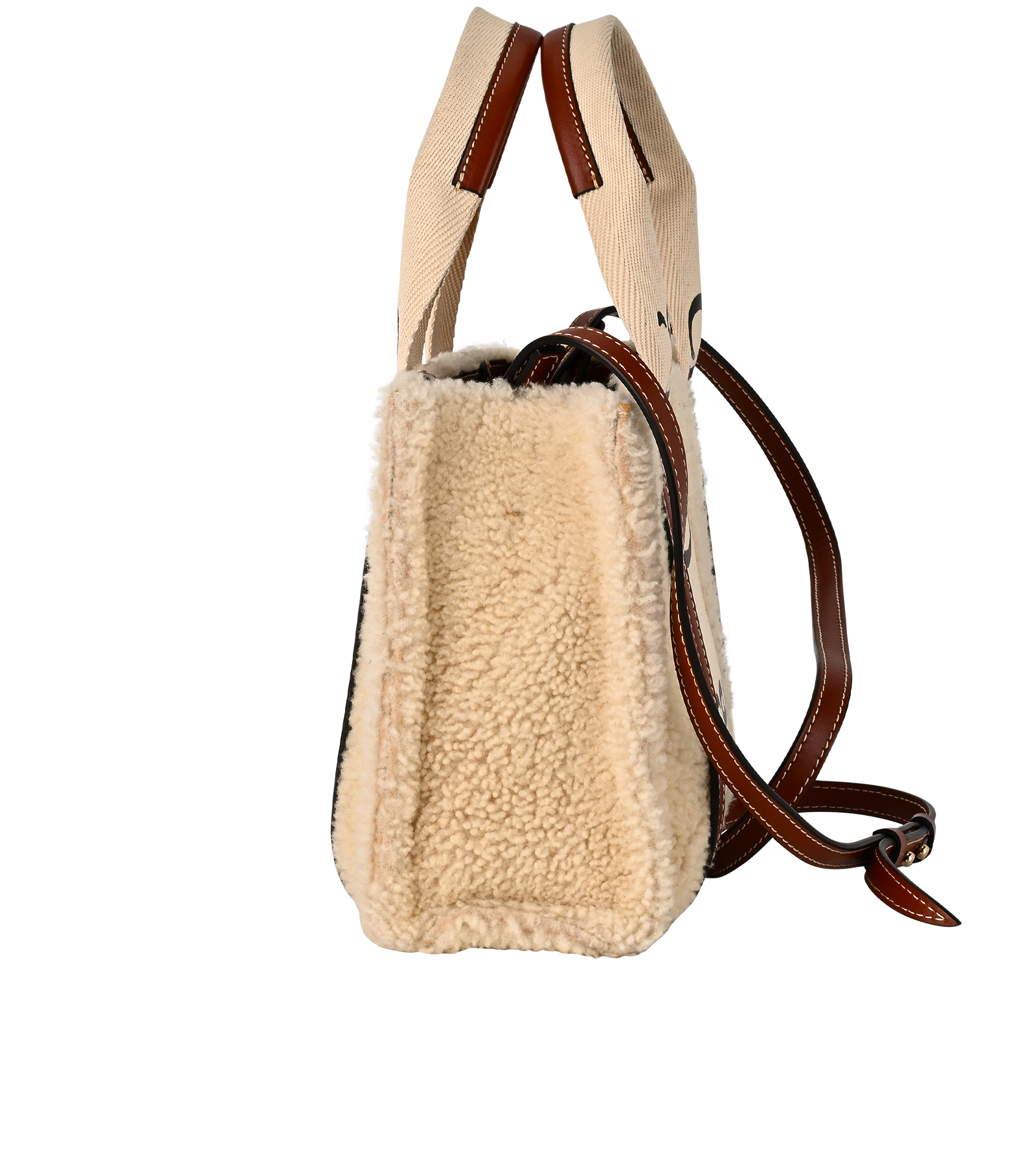 Small Woody Shearling Tote, &pound;550, Handbags, Beige, Shearling, Bottom view